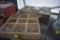 4 wooden hardware organizer with misc hardware and brown metal box