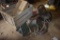 Group with toll of newer plastic banding, bolts, 3 wooden crates, paint, extension cord piece