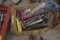 Box with hacksaws, hammers, pipe wrench, testers etc