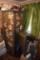 Metal bifold cabinet, games and books, suitcase, metal case, old rug, some flashing