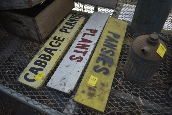 Pansies, Plants, and cabbage plants signs