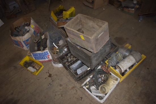 Group of hardware, some old tools, electrical items, piping items, etc
