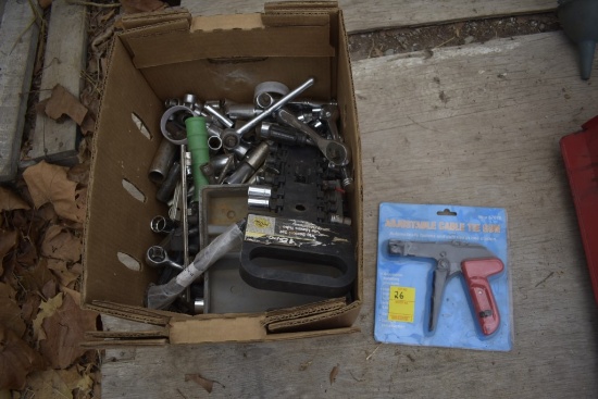 Box loaded with smaller sockets and ratchets and new adjustable Cable tie gun