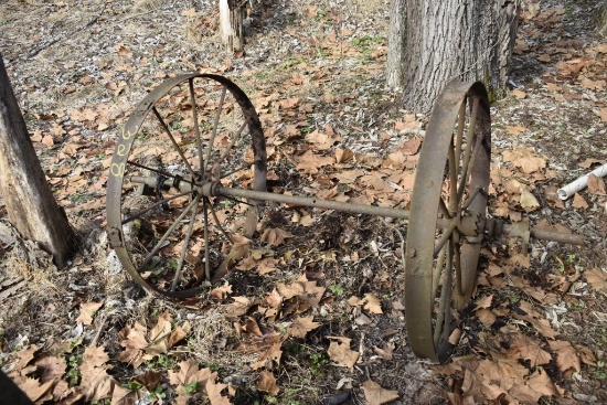 Antique Spoked Wheels on Axle