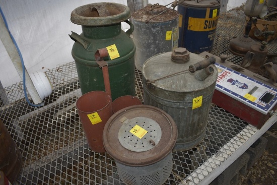 Green milk can, oil can, metal planter, minnow Trap