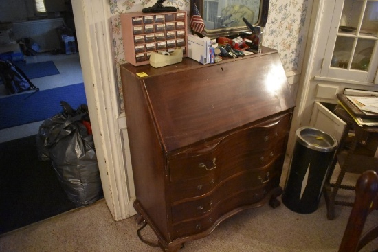 Wooden Stationary Desk with contents on top