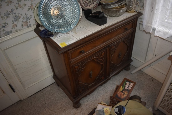 Nice wooden Buffet table with glass wear and pitchers inside