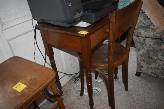 Wooden Desk and chair with hp printer