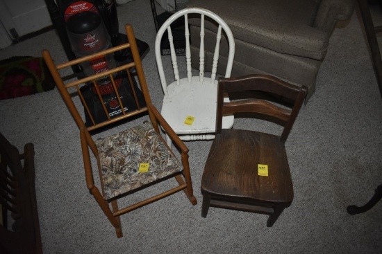 3 little wooden kids chairs