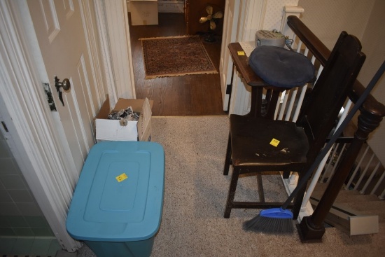 Chair, table, glassware, etc