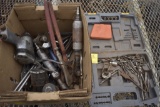 Box with 2 air ratchets and air impact, misc pliers and tools