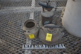 little Copper tea kettle, little crock with wooden graph decal and blow torch
