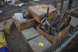 Group of misc air tools, staples, metal boxes of items, etc