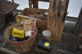 Basket with some caster wheels, stainless containers, etc