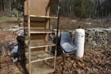 Wooden shelf, 3 seats and propane tank