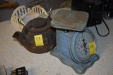 Antique Scale that works and antique Cast Iron Kettle