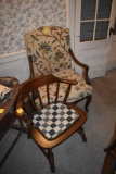 Ornate Upholstered chair and wooden dining chair