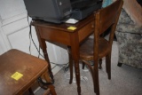 Wooden Desk and chair with hp printer
