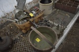 Basket Full of collectible kitchen items, old scale, barrel basket and piece of old oil lamp