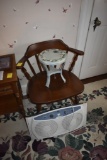 Wooden Chair, Window fan and Painted milk stool