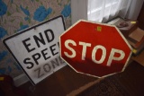 Stop sign and end speed zone sign