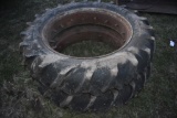 Pair of 13.6-38 tires on rims