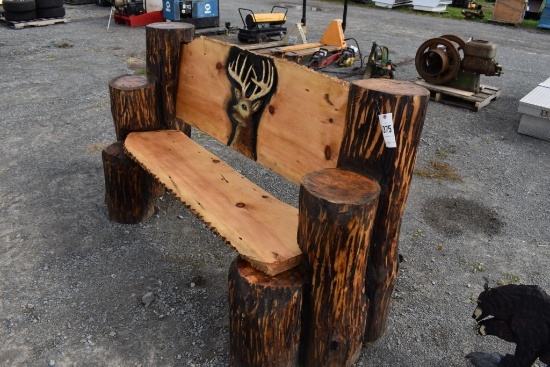 Hand Crafted Wooden bench with Deer