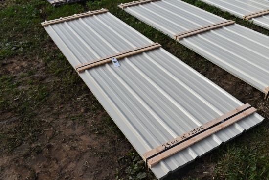 25 Pieces of 10' Sections of Beige Corrugated Metal Paneling