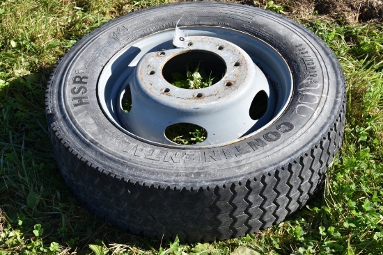 One Continental 225/70 R19.5 Tire on 10 Lug rim
