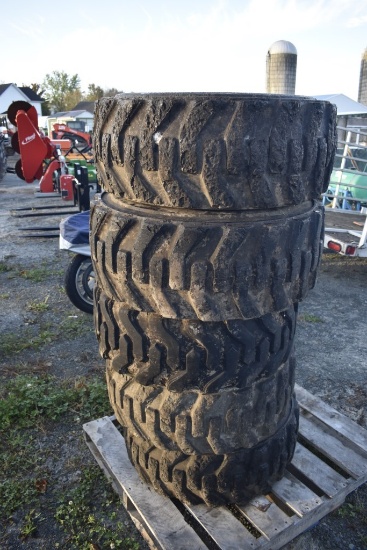 5 Caterpillar 12-16.5 Skidsteer tires on 8 Lug Rims