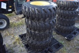 4 new Loadmaxx 12-16.5 Skidsteer tires on 8 Lug Yellow rims