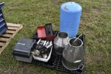 2 Mail Buckets, Milking Machine Accessories, Water Softner, Tool Box