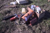 Electric Heater, Fire Extinguisher, Gas Cans, And Chemicals