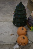 Plastic Jack O Lanterns and Christmas Tree