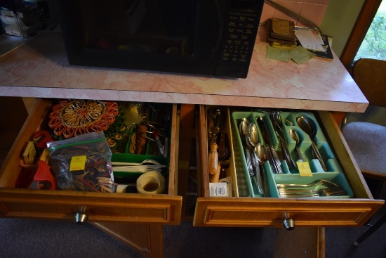 Two Drawers of Wallace silverware kitchen utensils