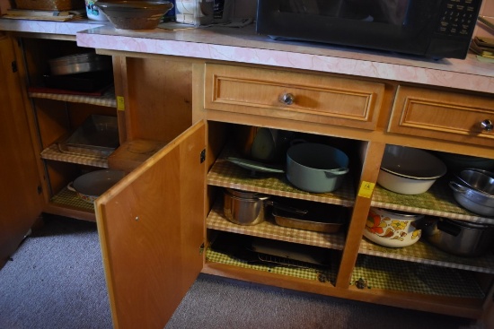 3 cupboards of pots and pans
