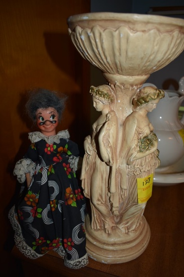 1980's Ecuador doll and a Ornate Ceramic Planter