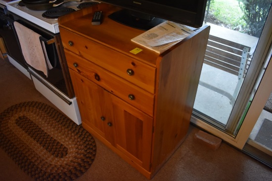 Pine 2 Drawer Swing door Rolling Cupboard