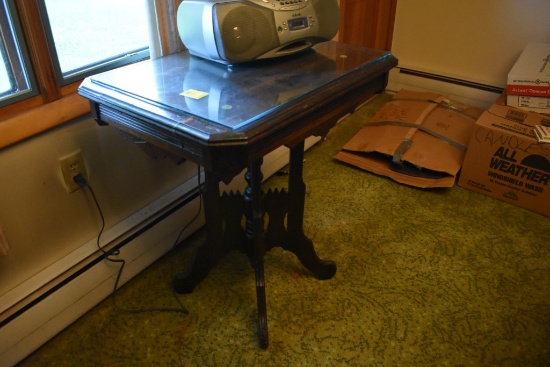 Wooden Table with Glass over on top
