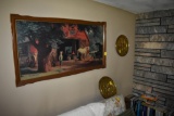 2 Metal Colonial Scenes with Gold Finish and Print of Paul Deltefrsen's Horse and Buggy Days