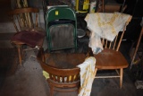 3 wooden chairs and 1 metal folding chair