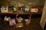 Wooden Table with 2 Coleman Oil Refill Cans