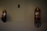Two Wall Mounted Plant Holders with Glass Humming Bird Painting