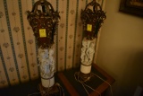 Pair Of Ornate Glass and Porcelain Lamps