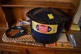 Utility Cooking Pot with heat pads wooden dish and wall decoration