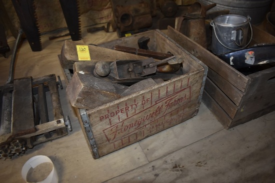 Wooden Crate of Vintage Wood Planers