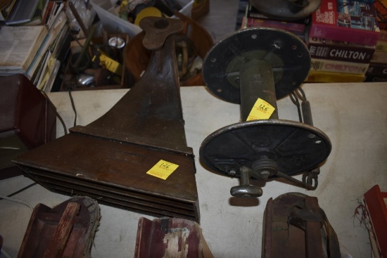 Vintage Phonograph Horn and Vintage Cord Reel