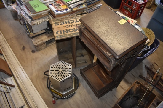 Diamond Brand Matches Crate, Sewing Machine Top, Master Propane Heater