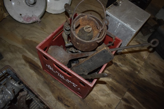 Plastic Milk Crate with Smelter Pot and Irons