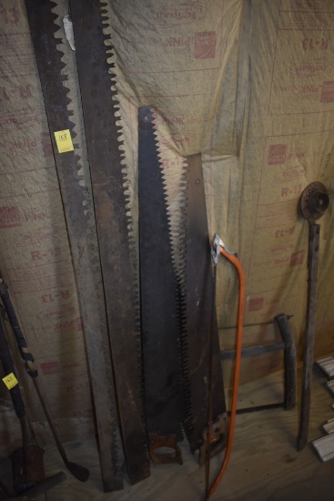 5 Vintage 2 Man Saws, Buck Saw and Tree Saw